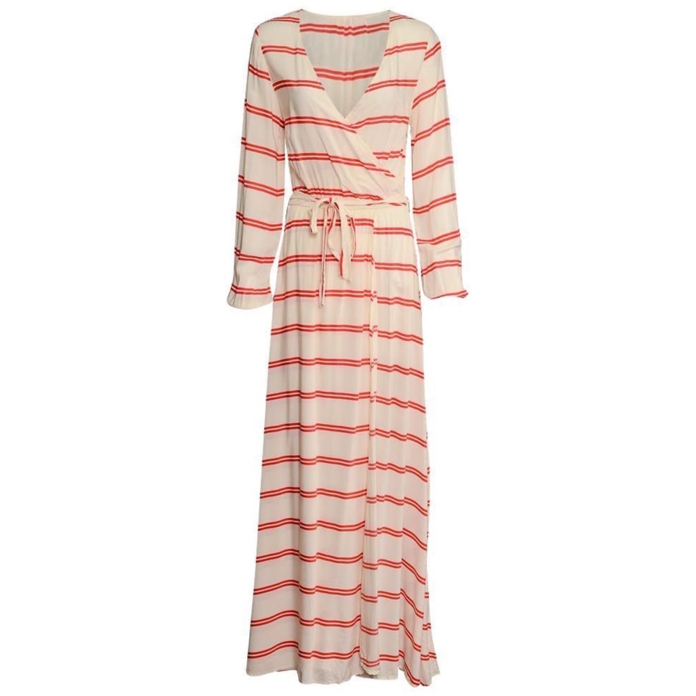 Catherine Malandrino faux wrap maxi dress cover up long sleeve striped city - Picture 5 of 8